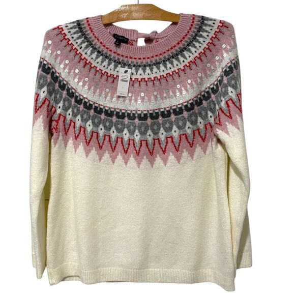 Talbots | Sweater Long Sleeve Fair Isle Cream Pink NWT- Size Large - Picture 1 of 8